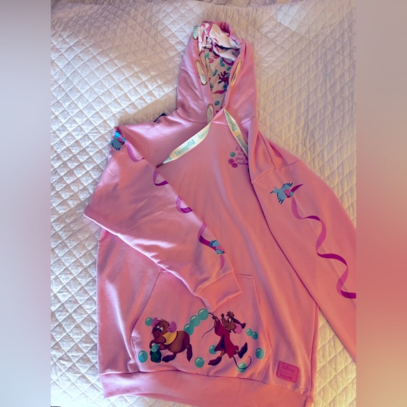 Disney Loungefly Cinderella Sweatshirt pink Medium Gus RARE Pullover Hoodie park - Picture 1 of 10